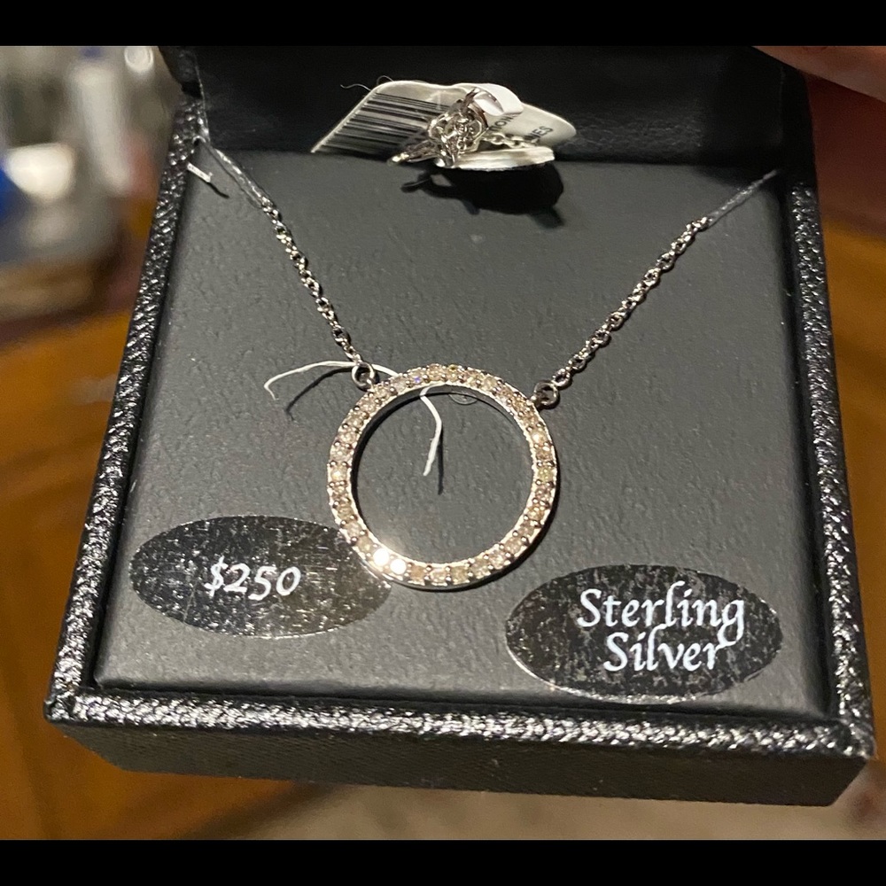 Sterling silver diamond circle necklace